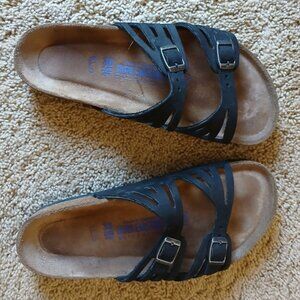 Birkenstock Black Leather Granada Sandals (lightly worn indoors only), 38 Eu